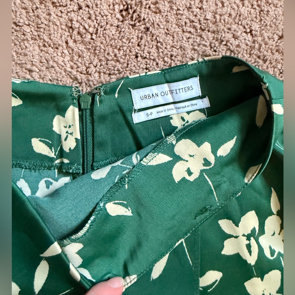 Urban Outfitters Green Floral Wrap Skirt With Cream Blooms View 3